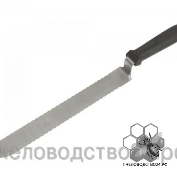Нож пасечный зубчатый 280 мм c односторонней заточкой и загнутым носиком с ручкой из пластика